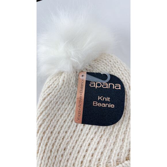 Apana Knit Pom Beanie Hat One Size Cream New Fleece Lined Womens - Picture 3 of 5